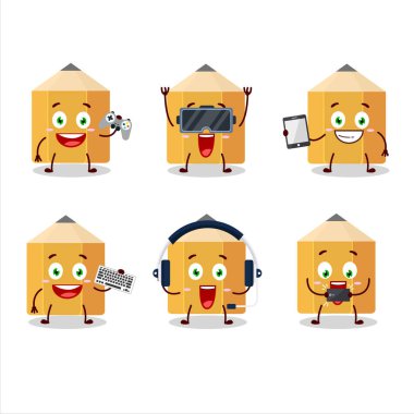 Kalem çizgi film karakteri çeşitli şirin duygu simgeleriyle oyunlar oynuyor