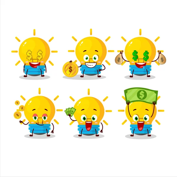 Ideas de la lámpara personaje de dibujos animados con emoticono lindo traer dinero — Vector de stock