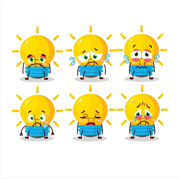 Lamp ideas cartoon character with sad expression — Stock Vector