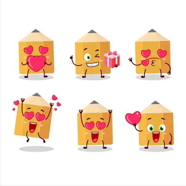 Lápis personagem de desenho animado com amor bonito emoticon —  Vetores de Stock