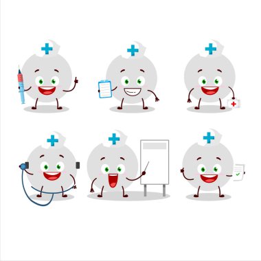 Voleybol çizgi film karakterli doktor mesleği ifadesi. Vektör illüstrasyonu