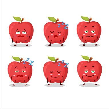 Uykulu ifadeli elmanın çizgi film karakteri. Vektör illüstrasyonu