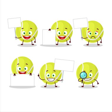 Tenis topu çizgi film karakteri bilgi tahtası getirir. Vektör illüstrasyonu