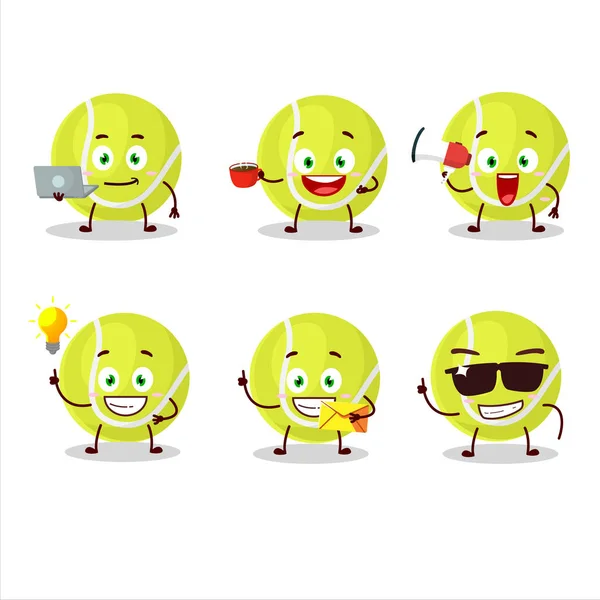Personnage Dessin Animé Balle Tennis Avec Différents Types Émoticônes Affaires — Image vectorielle