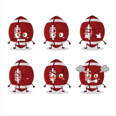 Çeşitli kızgın ifadeleri olan rugby topu çizgi film karakteri