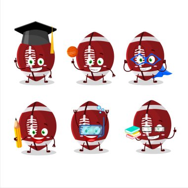 Çeşitli ifadeleri olan rugby topu çizgi film karakteri öğrencisi.