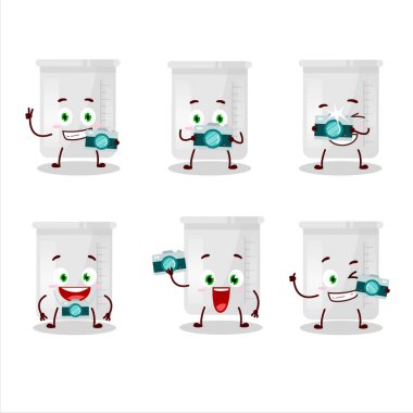 Bilim şişesi çizgi film karakteri ile fotoğrafçılık mesleği simgesi