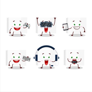 Çizim kitabı karakteri çeşitli şirin duygu simgeleriyle oyunlar oynuyor