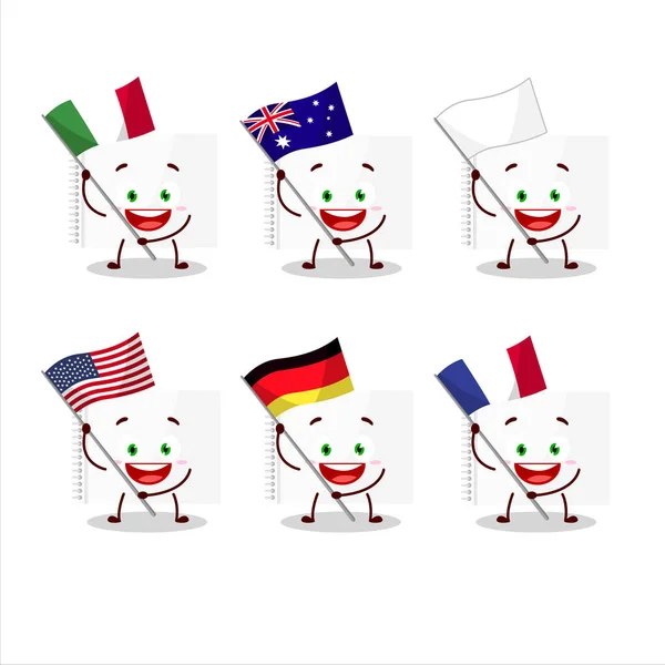 Drawing book cartoon character bring the flags of various countries — Stock Vector