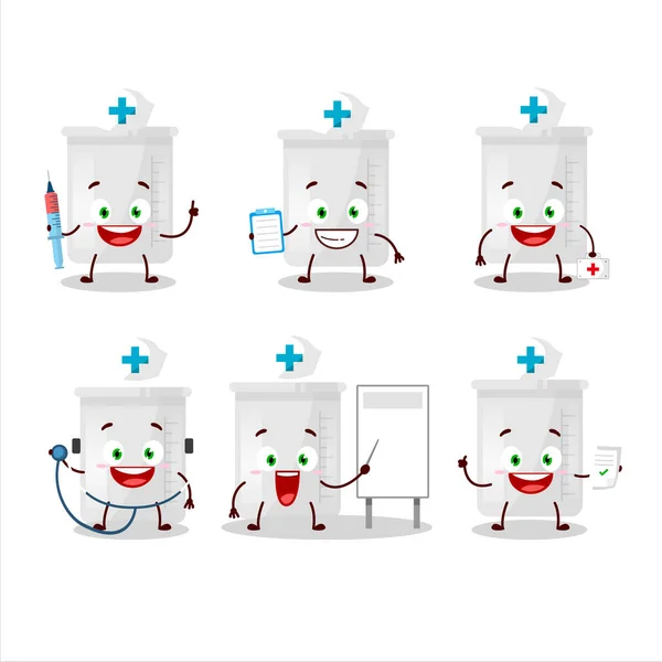 Doctor profession emoticon with science bottle cartoon character — Stock Vector