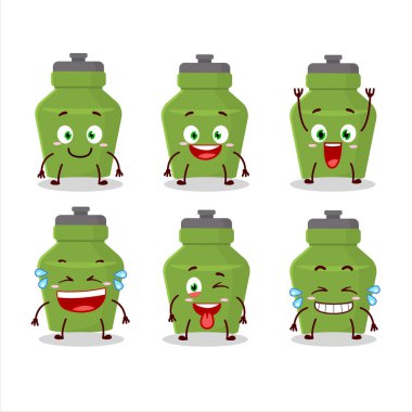 Gülen surat ifadesiyle yeşil içki şişesinin çizgi film karakteri. Vektör illüstrasyonu.