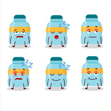 Uykulu ifadeli bir içki şişesi karakteri. Vektör illüstrasyonu.