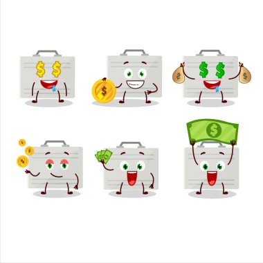 Gümüş renkli bavul çizgi film karakteri, yanında para getir.