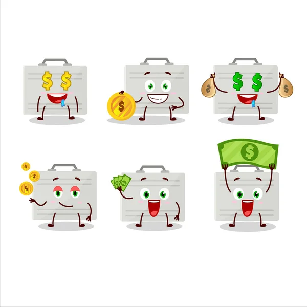 Maleta de plata personaje de dibujos animados con emoticono lindo traer dinero — Archivo Imágenes Vectoriales