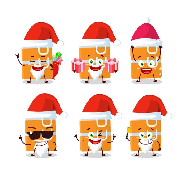 Émoticônes du Père Noël avec orange boîte à lunch personnage de dessin animé — Image vectorielle