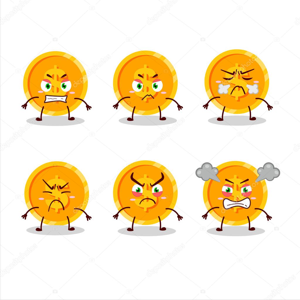 Coin cartoon character with various angry expressions