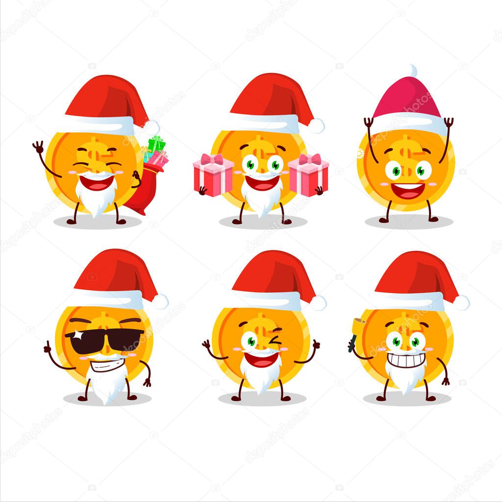 Santa Claus emoticons with coin cartoon character