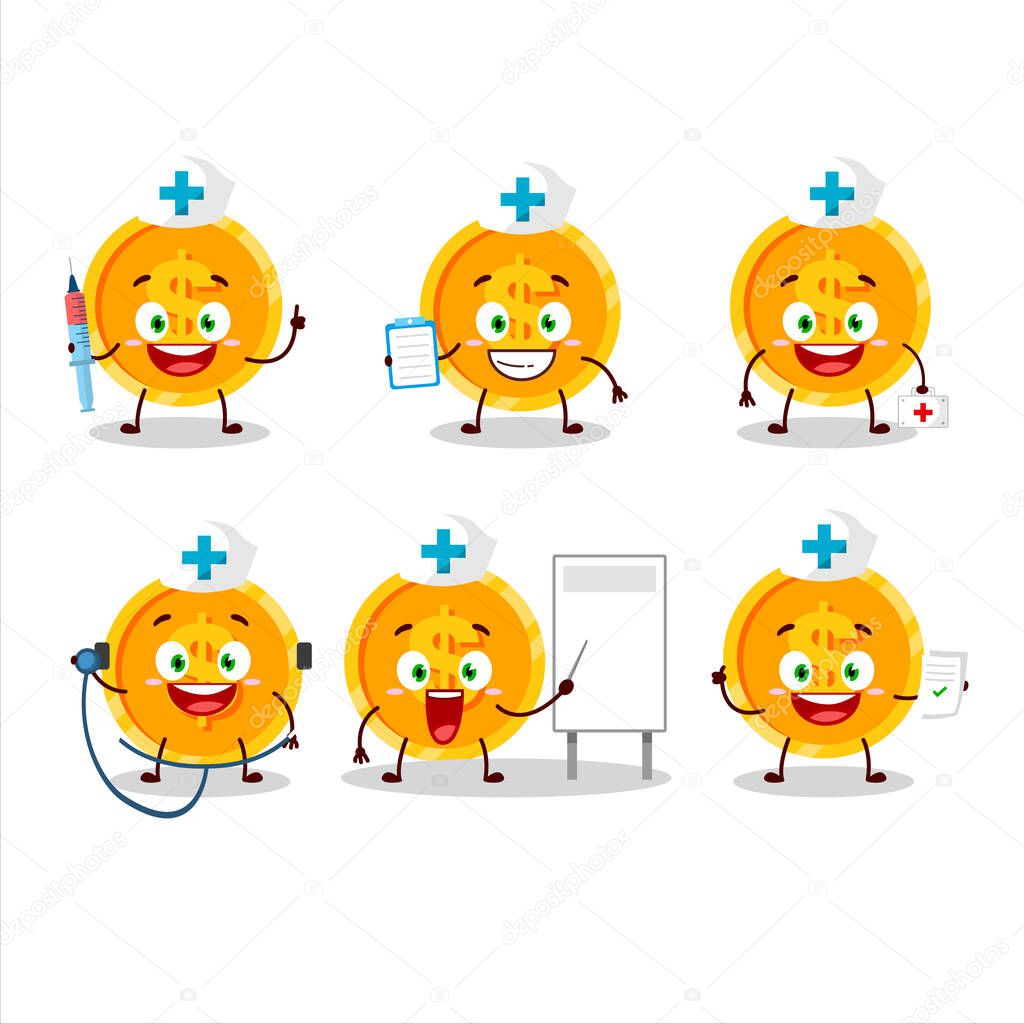 Doctor profession emoticon with coin cartoon character