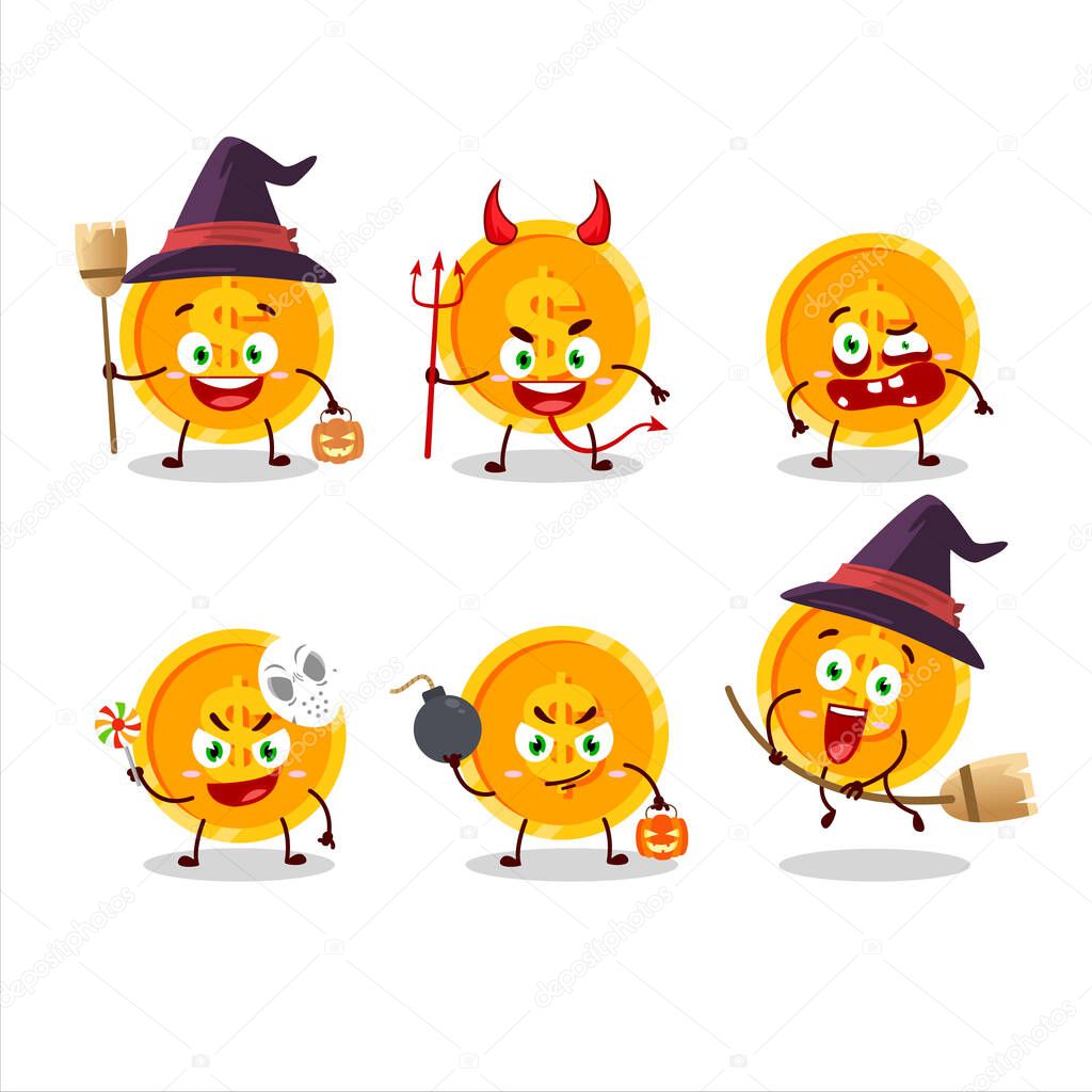 Halloween expression emoticons with cartoon character of coin