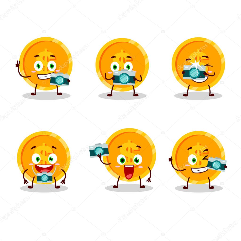 Photographer profession emoticon with coin cartoon character