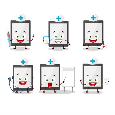Tablet çizgi film karakterli doktor mesleği simgesi