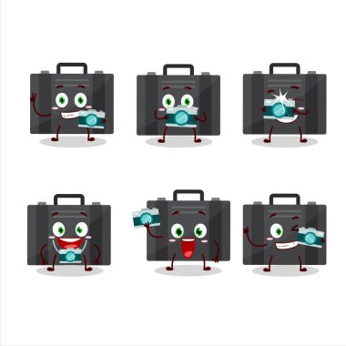 Siyah bavul çizgi film karakteri ile fotoğrafçılık mesleği simgesi