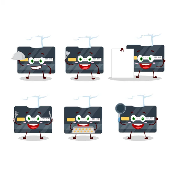 Personagem de desenhos animados de cartão de crédito com vários emoticons chef — Vetor de Stock