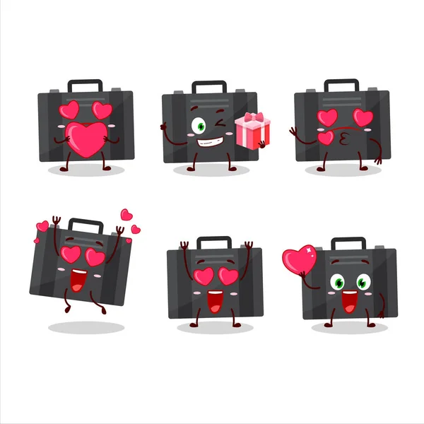 Černý kufřík kreslený postava s láskou roztomilý emoticon — Stockový vektor