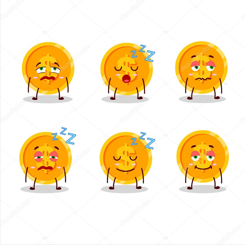 Cartoon character of coin with sleepy expression