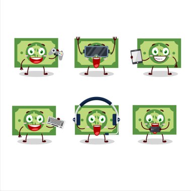 Para çizgi film karakteri çeşitli şirin ifadelerle oyunlar oynuyor. Vektör illüstrasyonu