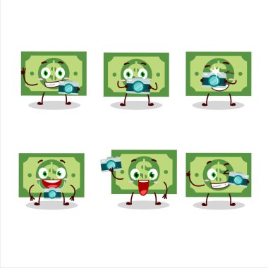 Para karikatürü karakterli fotoğrafçılık mesleği simgesi. Vektör illüstrasyonu