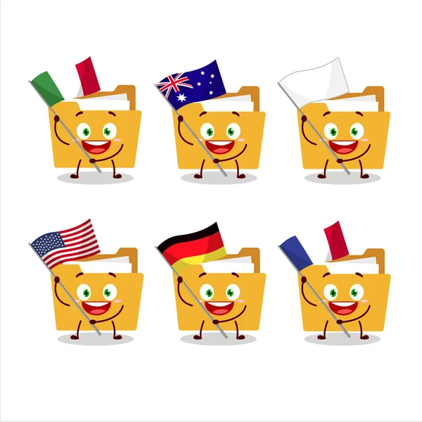 File Folder Cartoon Character Bring Flags Various Countries Vector Illustration — Stock Vector