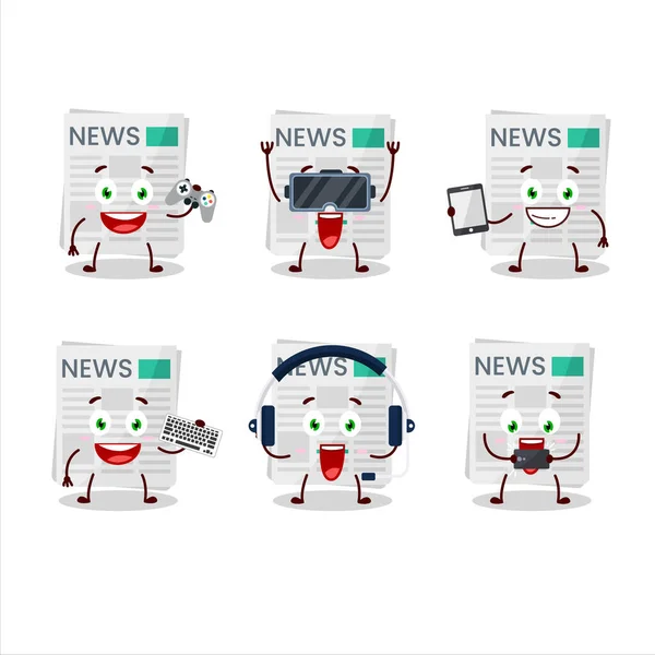 Personagem de desenho animado de pagamento médico está jogando jogos com vários emoticons bonitos — Vetor de Stock