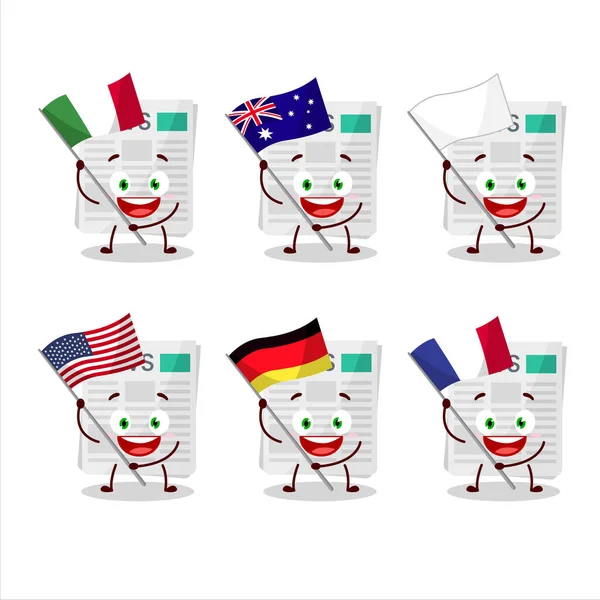 Personaje de dibujos animados de pago médico traer las banderas de varios países — Archivo Imágenes Vectoriales