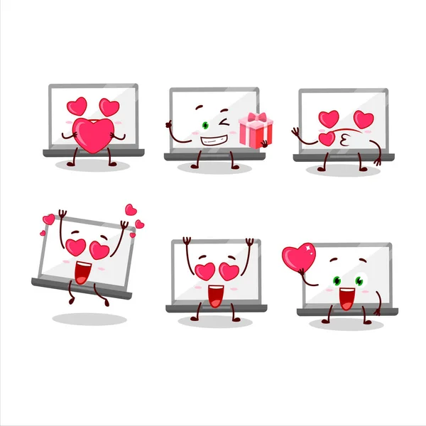Personaje de dibujos animados portátil con amor lindo emoticono — Vector de stock