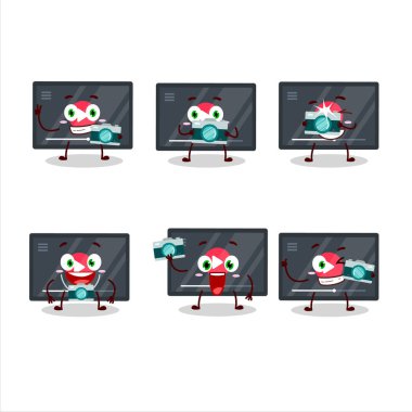 Video oynatma düğmesi çizgi film karakteri ile fotoğrafçılık mesleği simgesi