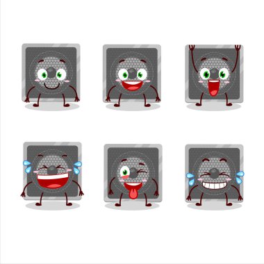 Gülen yüz ifadeli müzik konuşmacısının çizgi film karakteri