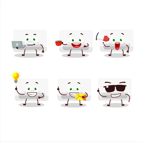 Air conditioner cartoon character with various types of business emoticons — Stock Vector