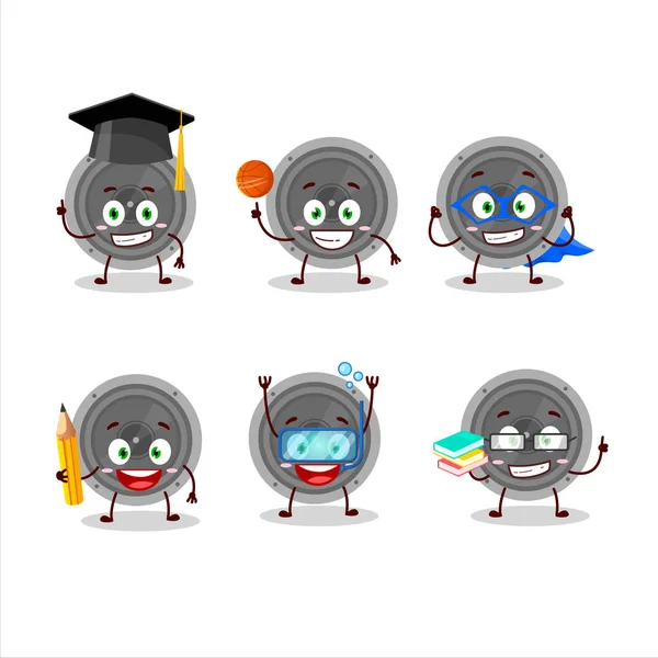 Schüler der Audio-Sprecher-Cartoon-Figur mit verschiedenen Ausdrücken — Stockvektor