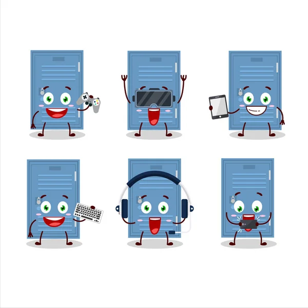 Locker personaje de dibujos animados están jugando juegos con varios emoticonos lindos — Archivo Imágenes Vectoriales