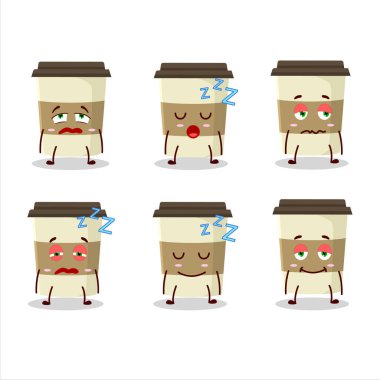 Uykulu yüzlü kahve fincanının çizgi film karakteri. Vektör çizimi.