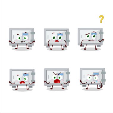 Hangi ifadeyle dijital güvenli kutunun çizgi film karakteri. Vektör illüstrasyonu