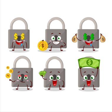 Çizgi film karakterini şirin ifadelerle kilitle. Para getir. Vektör illüstrasyonu