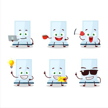 Çeşitli iş simgelerine sahip uçak çizgi film karakteri. Vektör illüstrasyonu