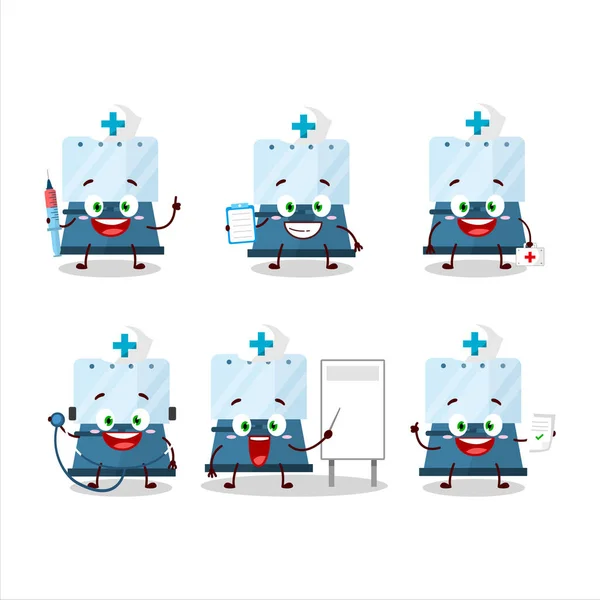 Médico profissão emoticon com café expresso automático personagem de desenho animado — Vetor de Stock