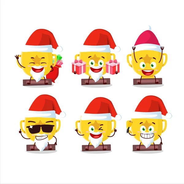 Emoticones de Santa Claus con personaje de dibujos animados trofeo de oro — Vector de stock