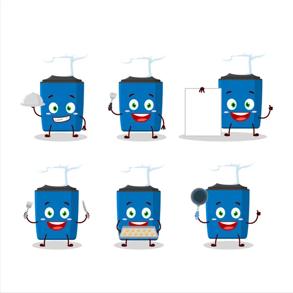 Kreskówka postać nowego niebieskiego podświetlacza z różnych emotikonów szefa kuchni — Wektor stockowy