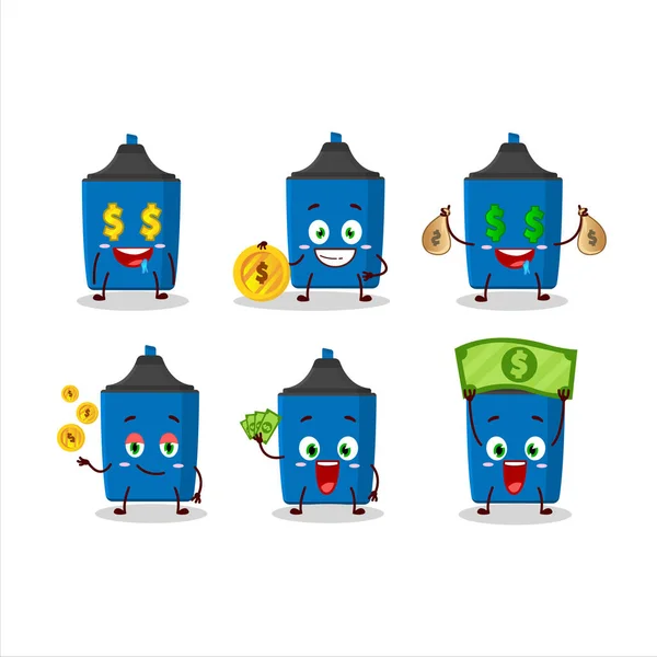 Nuevo personaje de dibujos animados resaltador azul con emoticono lindo traer dinero — Archivo Imágenes Vectoriales