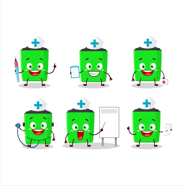 Médecin émoticône profession avec nouveau personnage de dessin animé surligneur vert — Image vectorielle