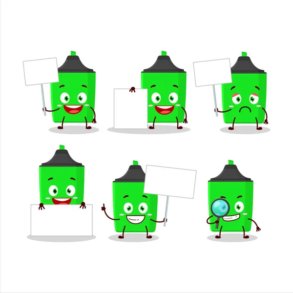 Nouveau personnage de dessin animé surligneur vert apporter le panneau d'information — Image vectorielle